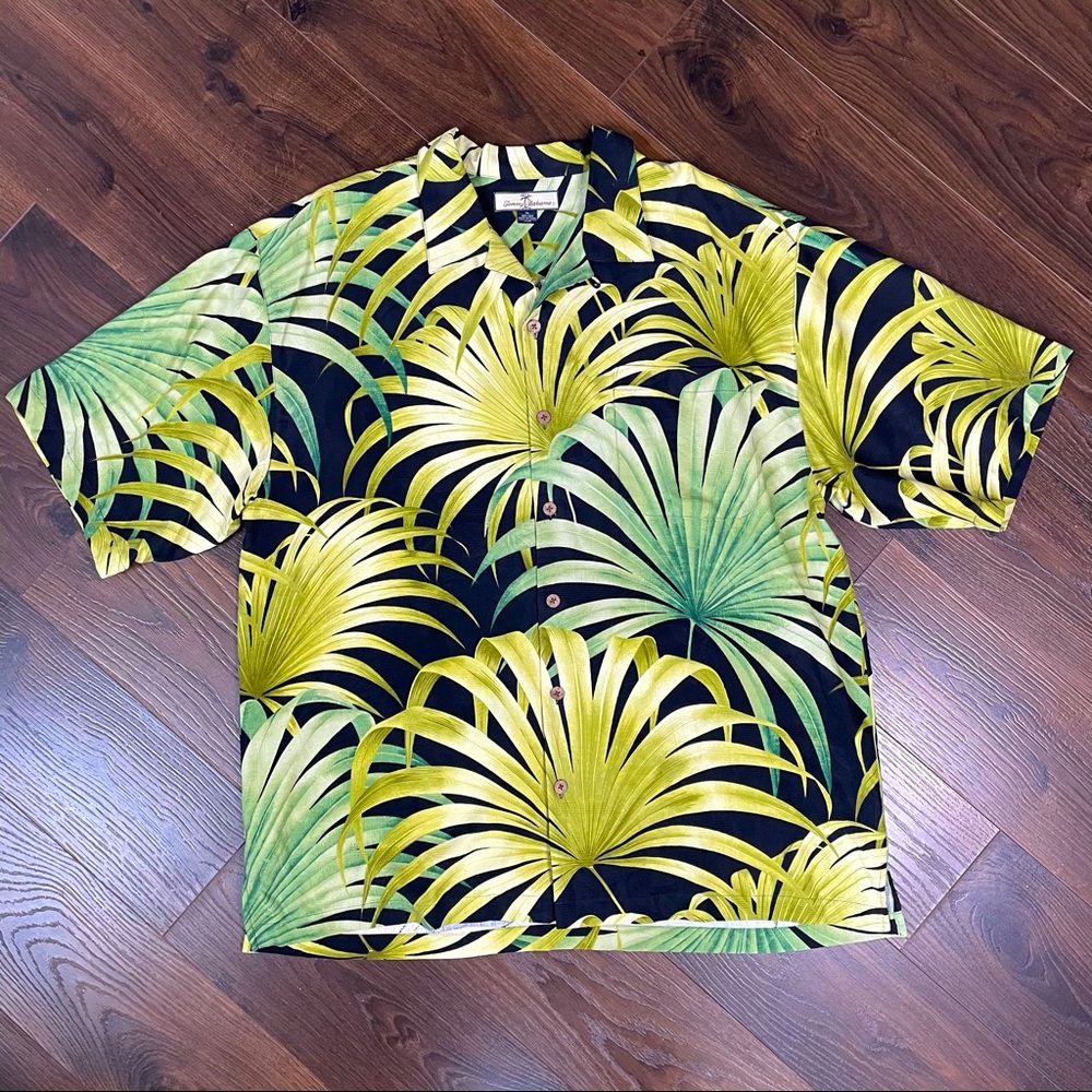 TOMMY BAHAMA 100% Silk Palm Printed Shirt XL